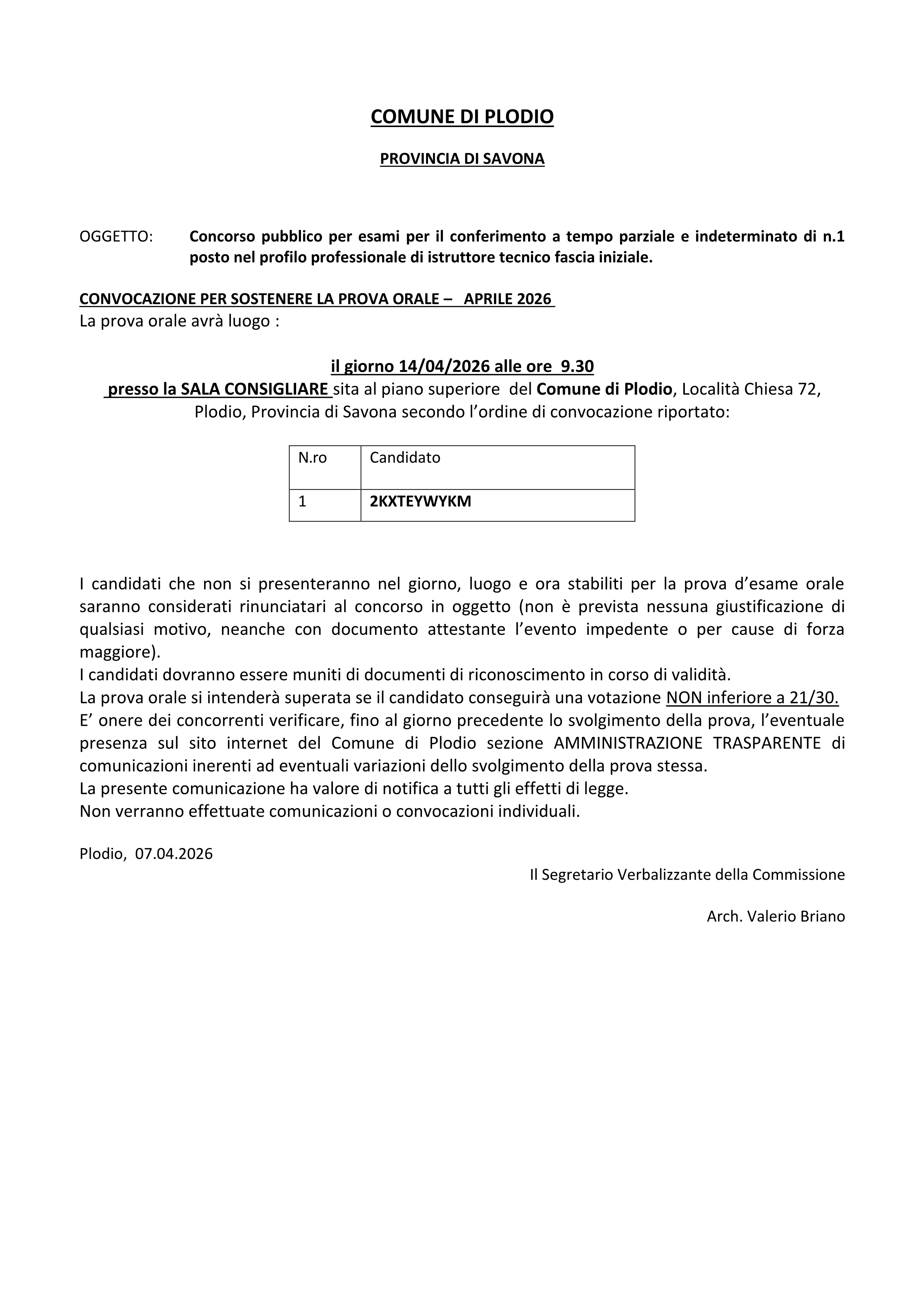 convocazione prova orale concorso